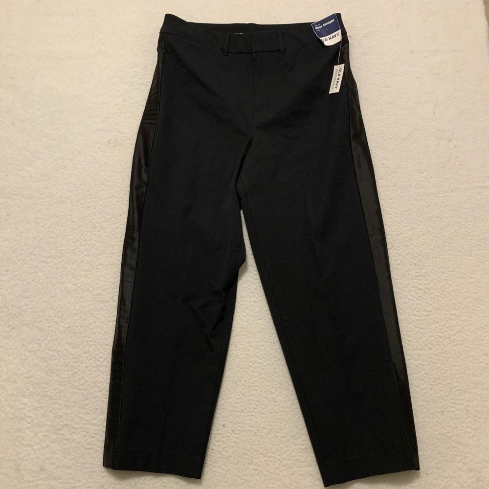 Old Navy High-Rise Pixie Straight Ankle Pants 12 (33x27) Stripe Satin Black NWT!